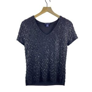 Ann Taylor Women's Medium Vintage 100% Silk Fully Beaded Lined Scoop neck Top